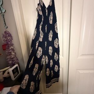 Navy Blue Paisley Jumpsuit